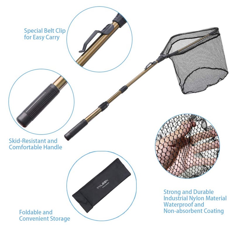 YVLEEN Folding Fishing Net - Foldable Fish Landing Net Robust Aluminum Telescopic Pole Handle and Nylon Mesh 16inch Hoop Size - Image 2